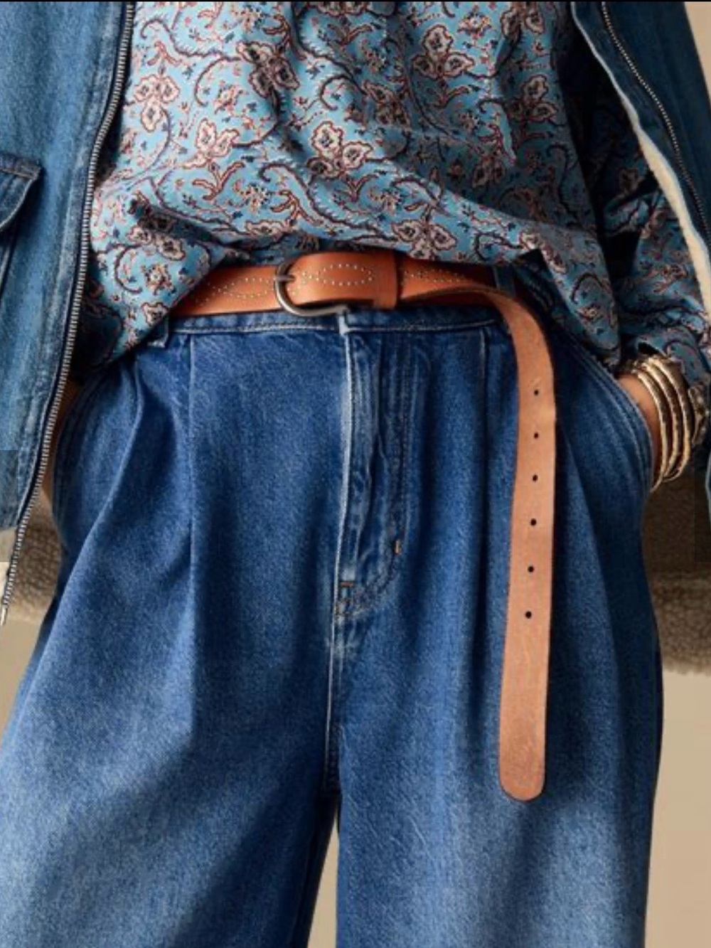 MIU MIU PLEATED WIDE LEG DENIM TROUSERS